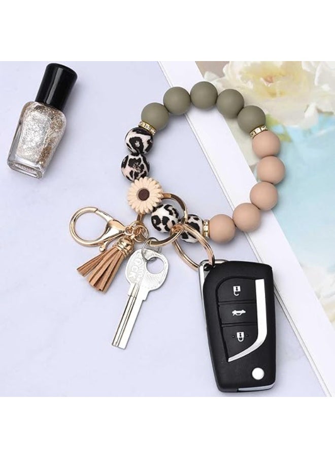 Silicone Beaded Keychain Wristlet Key Ring Bracelet Cute Car Key Chain Holder for Women Girls - Image 4